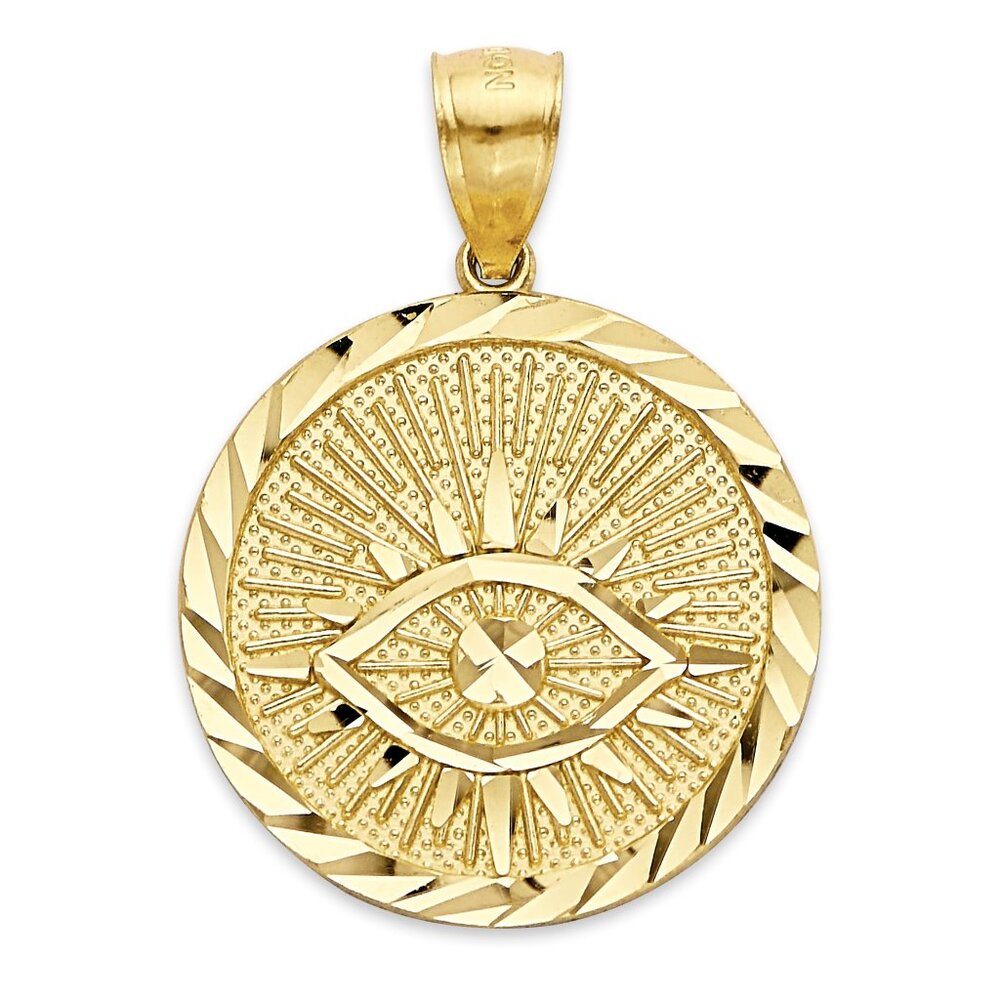 Solid 10k Gold Evil Eye Medallion Pendant - Religious Jewelry Gifts for Him